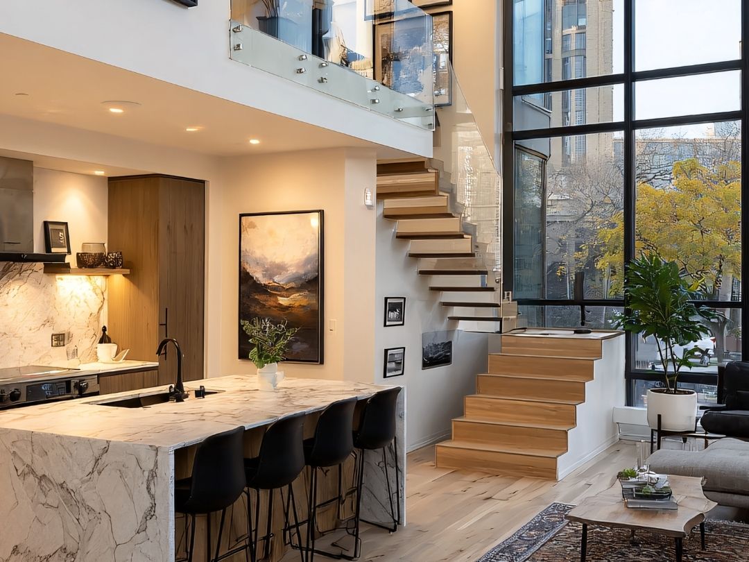 Spacious open-plan modern apartment interior